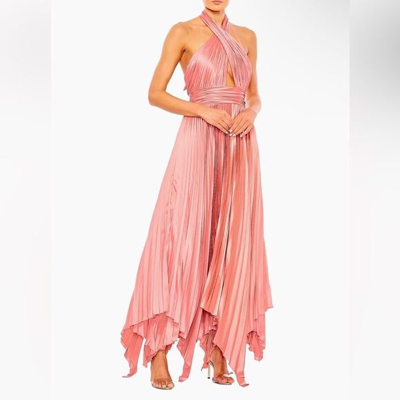 Mac Duggal Pink 11302
Pleated Halter Neck Asymmetrical Hem Gown Maxi Dress 8 - Picture 1 of 13